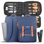 Chef Knife Bag Vintage Backpack | 30+ Pockets for Knives and Chef Tools | Knife Carrying Case with Hidden Back Pocket for Tablet | Sturdy Knife Bag for Chefs & Culinary Students (Blue)