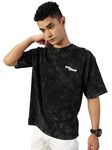 DOUT® Cotton 240GMS Unisex Half Sleeve Acid Wash Oversized Tshirt for Men Drop Shoulder Round Neck Minimal Digital Printed Tshirt Royal Blue & Black (in, Alpha, XL, Regular, Black)