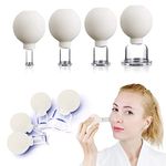 4 PCS Glass Facial Cupping Set | Silicone Vacuum Suction | Cupping Massage Therapy | A Kit For Anti Cellulite, Anti Wrinkle and Instantly Ageless Skin | For Eyes, Face and Body(White)