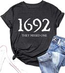 1692 They Missed One Shirt Women Halloween Salem Witch Tshirt Funny Letter Print Tees Casual Short Sleeve Tops, Gray, X-Large