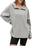 EVALESS Womens Oversized Hoodies Sweatshirts 2024 Fashion Trendy V Neck Long Sleeve Cute Half Zip Up Fall Loose Pullover Clothes Outfits with Pockets,Light Gray X-Large