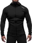 BROKIG Mens Gym Hoodie Full Zip Up Hoodies for Men Running Workout Jackets with Zipper Pockets (Black, Large)