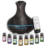 600 ML Aromatherapy Oil Diffusers With 8 Essential Oils Set, Ultrasonic Essential Diffuser Humidifier With 2 Mist Modes, LED Lights,4 Timer For Large Room Black