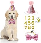 Dog Birthday Hat, Dog Party Hat Kit, with Bow Tie Collar and Blue Number for Pet Puppy Cat Birthday Decorations, Pet Costumes Headwear Accessories 3 Pcs (Pink)