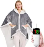 Wearable Heated Throw Blanket Electric Shawl - Heated Robe Poncho Blanket Hoodie for Adult, Winter Gifts for Mom Women Girlfriend Grandma 5-Position Timer 10-Heating Levels,Grey