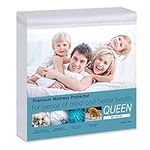 Waterproof Mattress Pad Protector Twin Size 100% Organic Cotton Hypoallergenic Breathable Mattress Pad Cover, 15” Deep Pocket, Vinyl Free (Queen)