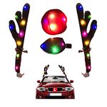 bokelot Christmas Car Reindeer Antlers And Red Nose Set - Car Christmas Decorations Vehicle LED Lights Decoration Reindeer Kit With Jingle Bells Rudolph Reindeer Antlers And Red Nose, For Car Decor