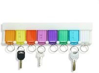 Key Tag Rack with 8 Tags,Key Tags with Holder Tags Plastic with Ring,Tough Plastic Key Tags,Plastic Wall Mounted Key Organizer with Transparent Tough Key Tag Identifiers Markers with 8 Keyring Tags