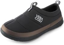 VeraCosy Men's Quilted Closed-back Slippers Comfy Lightweight Memory Foam Camping Style Indoor House Shoes Ebony Black, 10-11 UK