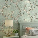 MEAIHOME American Country Non-Woven Wallpaper 3D Retro Pastoral Flower Tree AB Version with Bedroom Living Room Children's Room TV Background Wall 1.73'W x 32.8'L Non-Pasted (Light Cyan A)