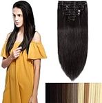 S-noilite Clip in Hair Extensions Real Human Hair 8 Pieces Double Drawn Remy Human Hair Extension Clip on Straight Natural Basic (18inch 80g #1B Natural Basic Thickness Black)