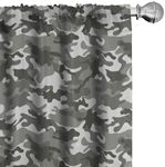 Ambesonne Camouflage Window Curtains Pack of 2, Monochrome Attire Pattern Camouflage Inside Vegetation Fashion Design Print, Lightweight Set with Rod Pocket, 4 Panels of - 28" x 63",Coconut Grey