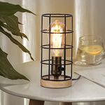 Industrial Table Lamp with Cage E27 Edison Vintage Table Lamp Base, Rustic Metal Vintage Desk Lamp with Plug in Cord Switch, Vintage Lamp for Home Lighting Steampunk Decor(Bulb Not Included)