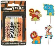 24-Pack Safari Wild Animal Print Birthday Cake Candles & 4 Safari Cupcake Picks – Fun Jungle Theme Party Supplies