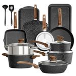 Kitchen Academy Non-Stick Pots and Pans Set, 17 Piece Granite-Coated Kitchen Cookware Set, Induction Cooking Saucepan Set, Black