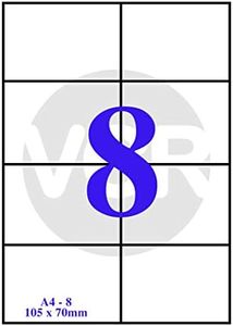 VCR A4 Size White Self Adhesive Label/Sticker for Printer (Inject/Copier/Laser) - 8 Sticker Per Sheet - 25 Sheets Pack