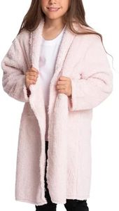 Mad Dog Sherpa Fleece Cardigans for Girls 5-12 Y, Cozy Kids Winter Fall Sweater Coats, Long Jacket for Home & Outdoor Wear, Pink, 11-12 Y