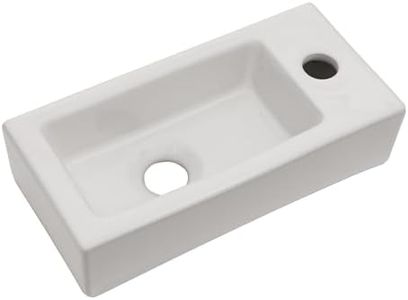 Lordear Small Bathroom Sink Wall Mounted Bathrrom Corner Sink 15"x 7" Floating Hand Wash Basin Wall Hung Right Hand White Ceramic Sink for Cloakroom Toilet Room Bathroom