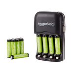 AmazonBasics AAA Rechargeable Batteries (12-Pack) Pre-Charged - Battery Packaging May Vary Bundle with AmazonBasics Ni-MH AA & AAA Battery Charger with USB Port for Rechargeable Batteries