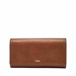 Fossil Women's Logan Faux Leather Wallet RFID Blocking Flap Clutch Organizer, Brown (Model: SL7833200)