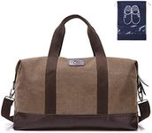 Sunshinejing Women Canvas Weekender Travel Tote Overnight Duffel Bag PU Trim Carry on Bags (Brown)