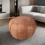 Unstuffed Round Pouffe, Supersoft Handmade Faux Decor Pouf Ottoman Cover, Storage Solution, Foot Rest, Footstool, Pouffe Seat or Balcony Office Indoor(Cognac Brown)