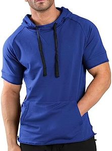 COOFANDY Men's Gym Hoodies Short Sleeve Cotton Athletic Workout Bodybuilding T shirt Hooded Sweatshirt with Pocket