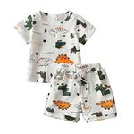 Baby Boy Summer Outfit Infant Short Sleeve T-Shirt Dinosaur Shorts 2PCS Clothes Set - White (18-24 Months)