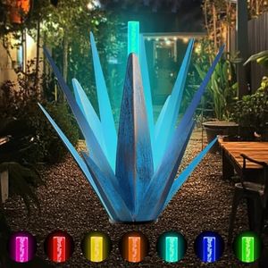 TOMBABY Solar Metal Agave Plants Gargen Lawn Ornaments Home Decoration,Solar Panel Tequila Sculpture for Outdoor Patio Yard Light Up at Night,Gifts for Friends or Family