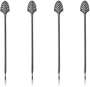 Viski Gunmetal Art Deco Cocktail Picks - Heavy Duty Toothpicks Stainless Steel Metal Drink Skewers Barware Accessories - Black 5inch Set of 4