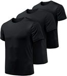 ATHLIO Men's (Pack of 3) Workout Running Shirts, Sun Protection Quick Dry Athletic Shirts, Short Sleeve Gym T-Shirts, 3pack Hyper Dri CTS10-BLK_Medium