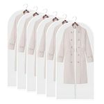 AIDBUCKS Garment Bags 6 Pieces Clothes Covers Protecting Dusts Lightweight Clear Full Zipper Suit Bags Long-Term Storage Jacket Coat Dress, White, 60 * 120CM