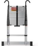 Nestling Telescopic Ladder 6.2m, Soft-close Extension Ladder with Hooks and Stabilisers, 16 Steps, 150kg Load Capacity