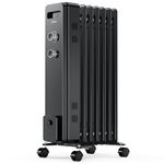 VonHaus Oil Filled Radiator 7 Fin – Oil Heater Portable Electric Free Standing 1500W for Home, Office, Any Room – Adjustable Thermostat, 3 Heat Settings, 4x Wheels, 1.5m Power Cable – 2 Year Warranty