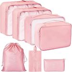 TS WITH TECHSUN Travel Organizer 7 in 1 Travel Laundry Cosmetics Luggage Packing Organizers Set Makeup Bags Organizer Packing Cubes with Shoe Bag for travel, Nylon (Pink)