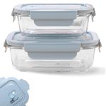 The Better Home Borosilicate Glass Lunch Box Set Of 2 | Tiffin Box For Office For Men Women |Lunch Box For Women School Kids |Microwave Safe Leak Proof Airtight Lunch Boxes (410Ml & 680Ml) - Blue