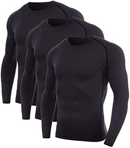 SILKWORLD Men's Long-Sleeve Compression Shirt Base-Layer Running Top, 3 Pack: Black#3, S