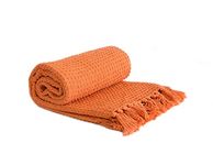 Emma Barclay Honeycomb - Recycled Cotton Plain Waffle Textured Chair Sofa Setee Throw Over Blanket in Burnt Orange - 50x60 (127x152cm)