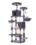 Taoqimiao 76-Inch Cat Tree Cat Tower for Indoor Cats, Plush Multi-Level Cat Condo with 12 Scratching Posts, 2 Perches, 2 Caves, Hammock, 2 Pompoms MS016G Smoky Gray