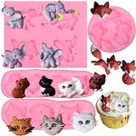 Cute Elephant Silicone Molds 4 Pcs, Cat Animal Foxes Rose Flower Chocolate Fondant Molds for Baby Shower Cake Decoration Candy Cupcake Topper Polymer Clay Crafts