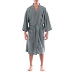 Fruit of the Loom mens Waffle Kimono Robe, Grey Heather, One Size