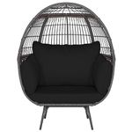 Tangkula PE Wicker Egg Chair, Patiojoy Oversized Indoor Outdoor Patio Lounge Chair with Cushions and Pillows, Steel Frame Basket Chair for Garden, Deck, Balcony, Living Room (Black)