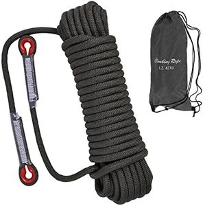 Climbing Rope, 12 mm Static Climbing Rope, 32FT(10M) 65FT(20M) 100FT(30M) 164FT(50M) Outdoor Rock Climbing Rope, Escape Rope, Rappelling Rope, Fire Rescue Parachute Rope(Black, 100FT)