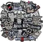 HARINI Morale Patch, 50 Pcs Mixed Patches Band Rock Music Badges Punk Embroidery Skull Patches for Jacket Jeans Backpacks Hat Assorted Style Badges Clothes Stickers DIY Applique Stripe. (Black)