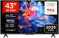 TCL 43V6C-UK 43" 4K Ultra HD, HDR TV, Smart TV Powered by Google TV (Dolby Audio, Voice Control, compatible with Google assistant, Chromecast built-in, 2025 New Model)