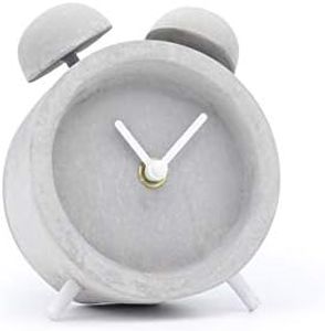 Driini Concrete Twin Bell Desk and Table Clock - Battery Operated with Precise Silent Sweep Movement. Perfect Small Clock for Guest Room, Bathroom, Living Room or Office.