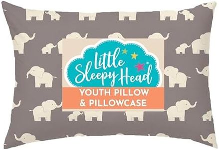 Youth Pillow with Pillowcase 16x22, Soft Jumbo Toddler Pillow, Kids Pillow & Hypoallergenic Pillow Case - Best Kids Pillows for Sleeping, Perfect Kids Travel Pillow (Elephants Gray)