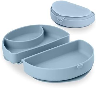 Miniware Baby Travel Plate with Suction - Foldable Silicone Baby Travel Essential to Promote Self-Feeding - Dishwasher Safe, BPA Free, Silicone Baby Plate For On The Go - Aquamarine Silifold