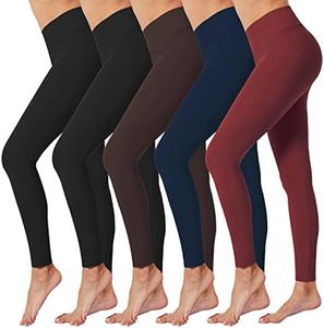 VALANDY High Waisted Leggings for Women Stretch Tummy Control Workout Running Yoga Pants Reg&Plus Size, 5 Packs-black*2/Brown/Navy/Burgundy, 3X-Large