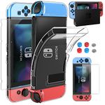 HEYSTOP Case Compatible with Dockable, Protective Case Cover Compatible with and Joy-Con Controller with a Switch Tempered Glass Screen Protector and Thumb Stick Caps